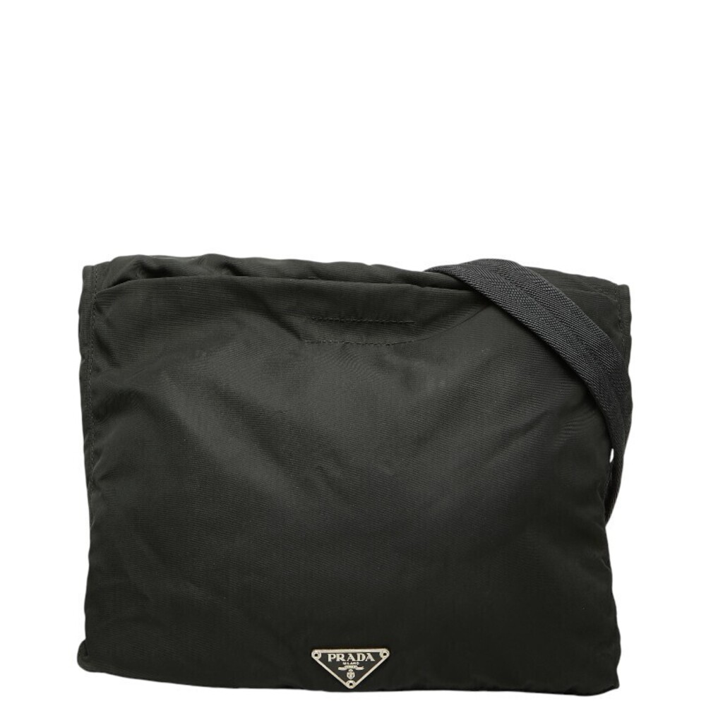Prada Triangle Plate Crossbody Bag Black